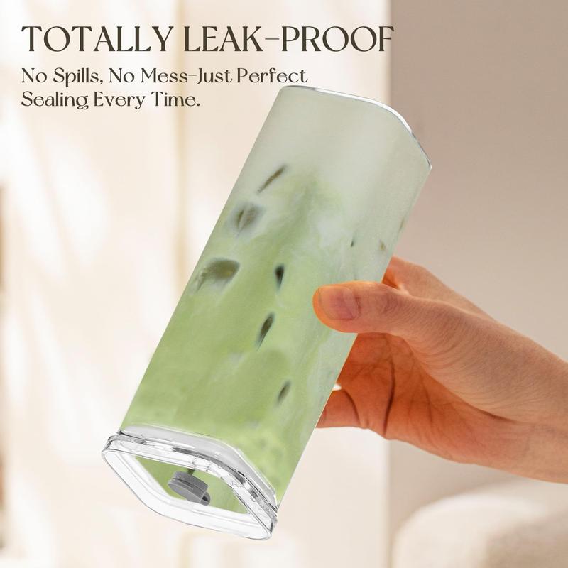 Nifogo Glass Cups with Lids & Straws, 8 Sets Square Ribbed Drinking Glasses with Lids, Clear Highball Tumblers for Cocktail, Coffee, Juice, Beer, Modern Mixed Drinkware Jars(13oz)