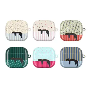 Cute Black Cat AirPods Case - Stripes Pattern Protective Cover for AirPods Pro - Aesthetic Black Cat Accessory for Men & Women - Trendy Kitten Earbud Shell - Durable Shockproof Gift for Cat Lovers