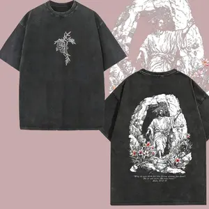 He Is Risen Easter Jesus Vintage Washed Oversized T-Shirt, Resurrection Christian Graphic Tee, Heavy Cotton Unisex Faith Streetwear, Religious Easter Sunday Shirt Gift for Believers