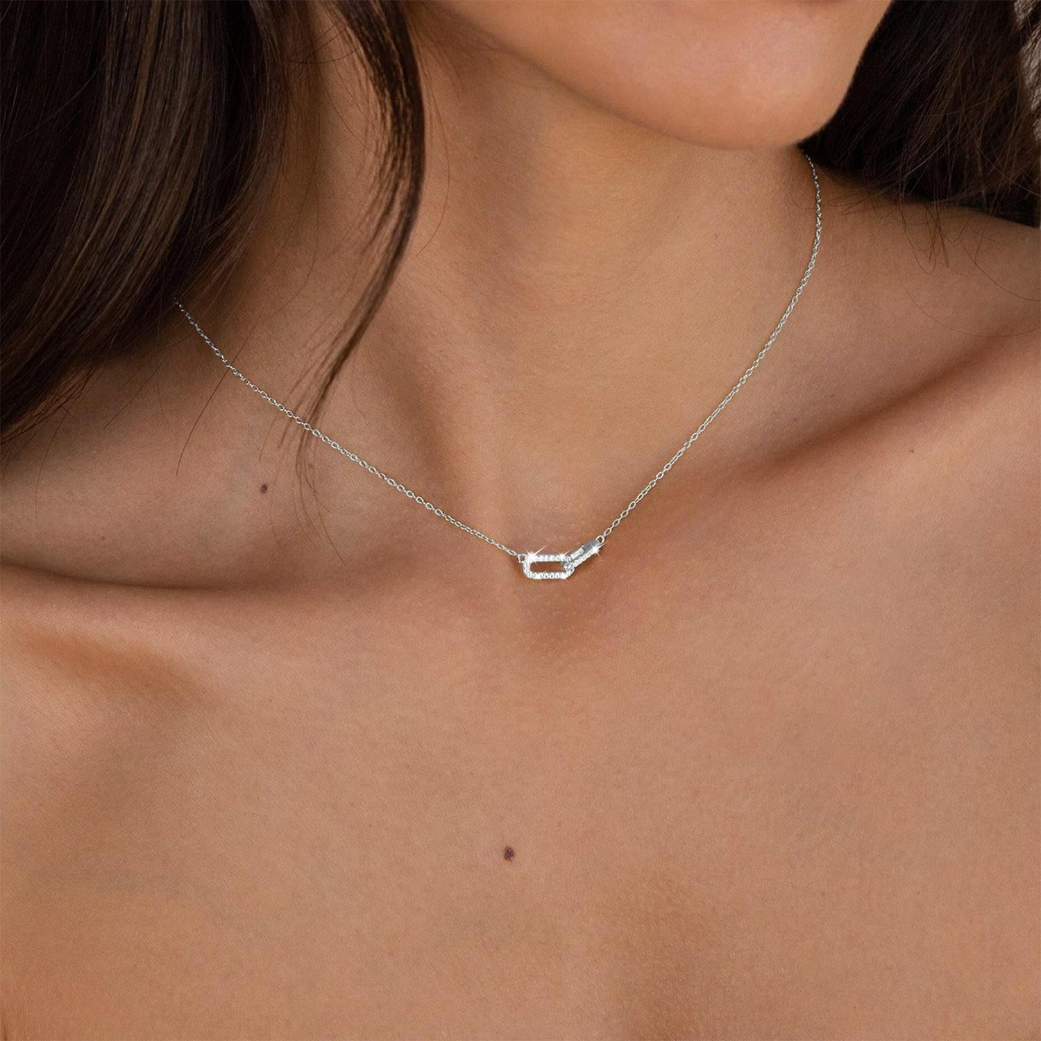 TEWIKY 925 Silver-Plated Zircon Cross Oval Necklace, Elegant Design Valentine's Day Gift, Suitable for Various Occasions