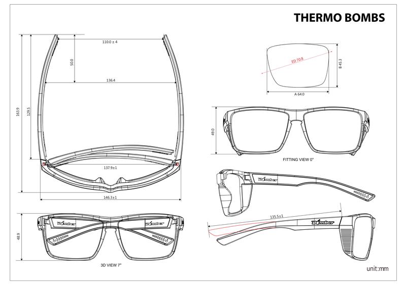 THERMO BOMB ANSI Z87+ Safety Rated Lightweight Modern Frame 5 Base Lens Integrated Side Shields Keyhole Bridge Styling 2 Tone Smoke Crystal Frame OR Matte Black Frame