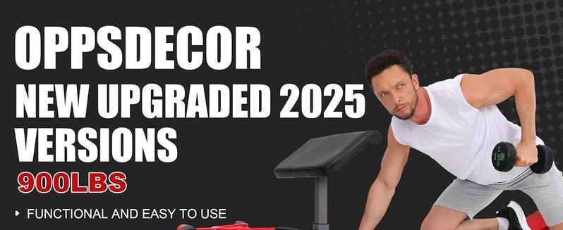 【TikTokShopBlackFriday】OPPSDECOR Olympic 900LBS Adjustable Weight Bench Press with Leg Extension & Preacher Curl Pad for Home Gym Workout Equipment