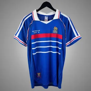 Retro Blue Color France Home 1998/1999 Soccer Jersey, France Blue Color 1998/1999 Vintage Home Edition Short Sleeve Soccer Shirt