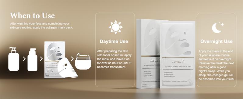 ISTON Ultra-Moisturizing 6-Piece Bio-Collagen Deep Anti-Wrinkle Lifting Mask, a nighttime moisturizing mask for all skin types - minimizes pores, enhances elasticity, firms