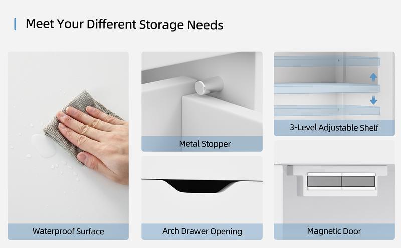 Walsunny Bathroom Floor Storage Cabinet, Wooden Storage Organizer with 4 Drawers and 1 Cupboard, Freestanding Entryway Storage Unit Console Table