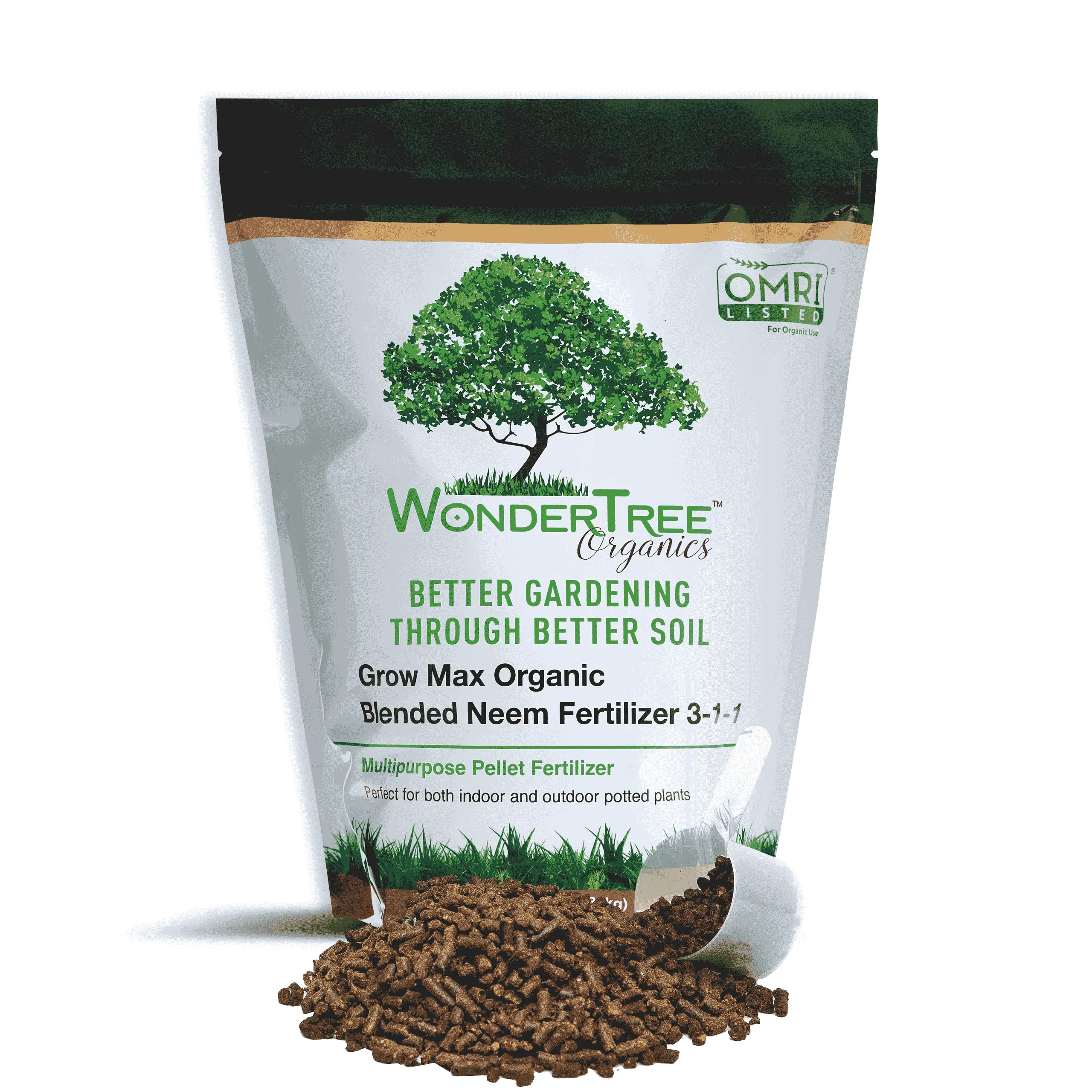 WonderTree Organics Grow Max Neem Fertilizer 3-1-1 (4 lb) – Organic Plant Food, Blended Soil Enhancer, Slow Release Pellets for Indoor & Outdoor Plants, Garden & Lawn Care