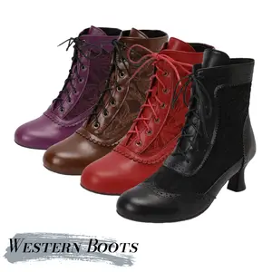 Women's Kitten Heel Victorian Boots Lace Ruffles Lace Up Ankle Boots Round Toe High Heels Booties Fashion Retro Stiletto Heel Outdoor Short Boots comfort boots