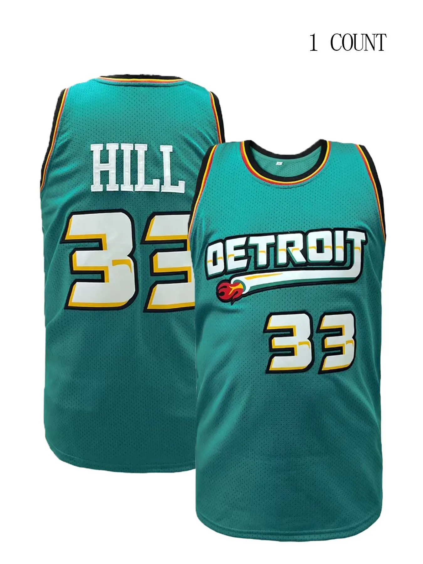 Men's #33 Hill Detroit Retro Embroidered Basketball Jersey, Stitched Name & Number Throwback Sleeveless Basketball Shirt, Breathable Sportswear for Men Women Youth, S-XL