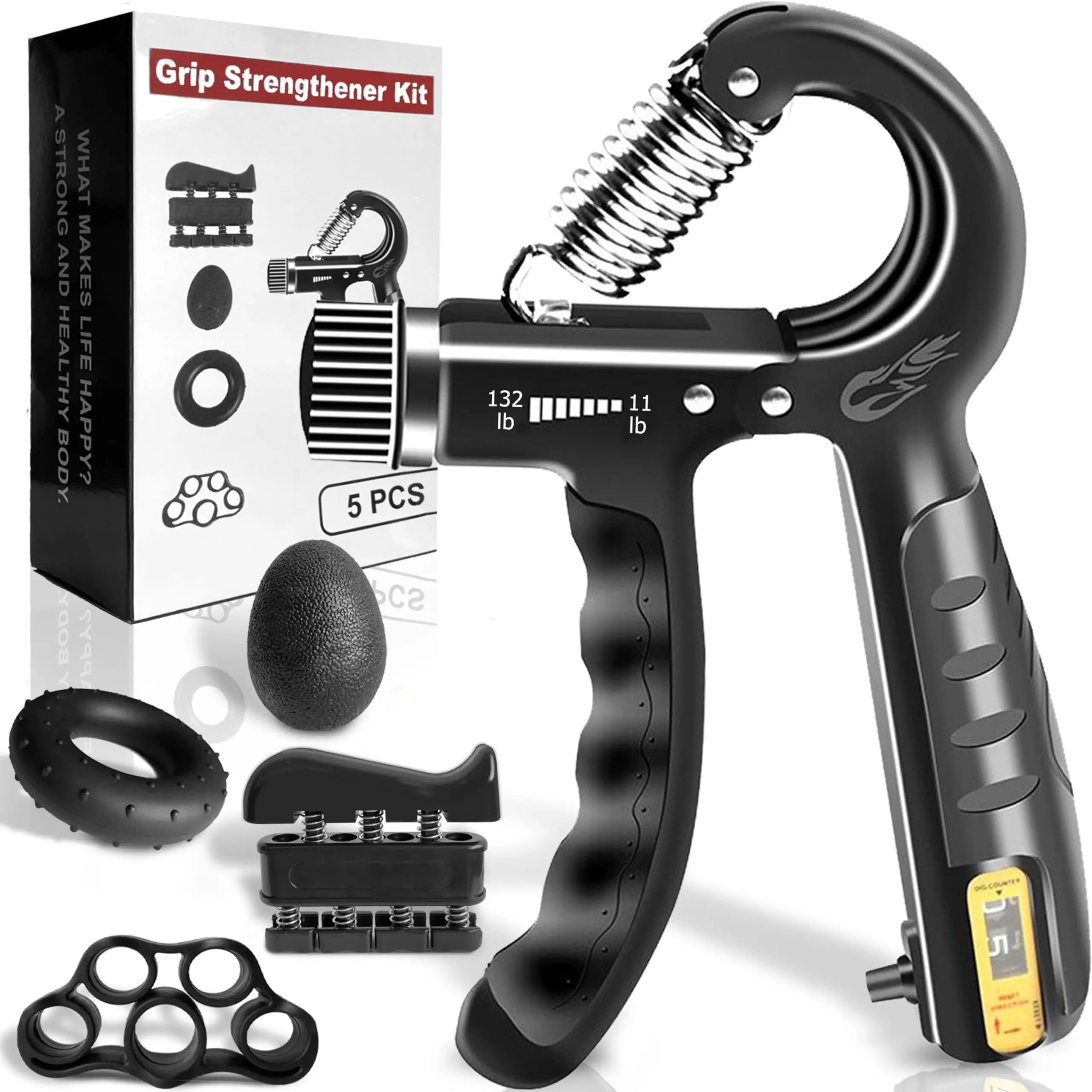 Grip Strength Trainer Kit, 5-Piece Adjustable Grip Enhancer with Textured Non-Slip Rubber Handles for Sports Workout, Reduces Injury Risk & Enhances Dexterity, Reduces Risk Of Injuries