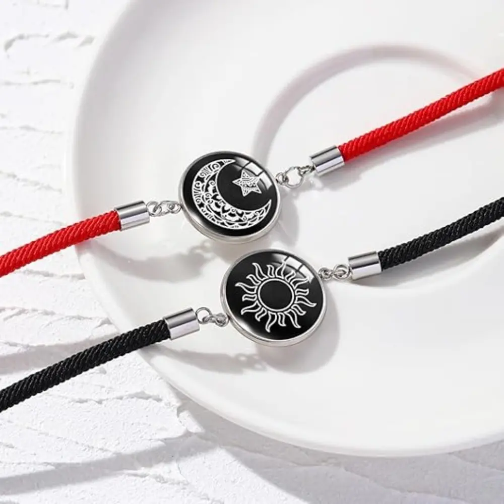2Pcs Sun Moon Star Glowing Bracelets Couples Matching Bracelets Pinky Promise Friendship Bracelets Set Jewelrt Gift for Valentines Day Xmas