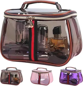 Zaleeta New Retro Vintage Vanity Bag, Clear Makeup Organizer with Handle,Large Capacity Waterproof Makeup Organizer bag with Zipper,Travel Cosmetic & Skincare Storage Case for Ladies