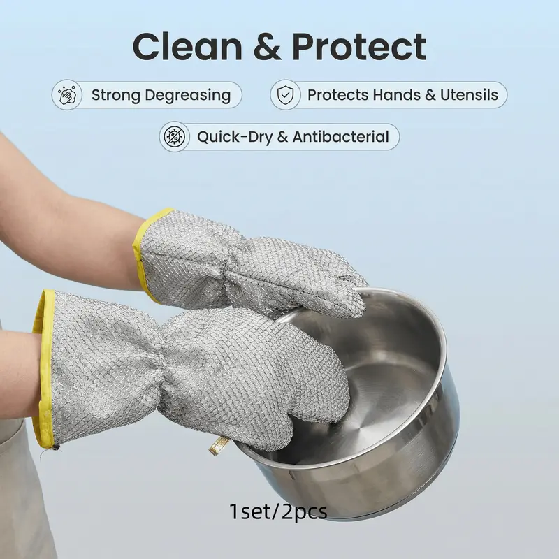 1 Pair Silver Wire Heavy Duty Gloves - Heat-Resistant, Oven-Safe, Water-Resistant, Non-Stick, Durable Unisex Kitchen Cooking Gloves, Protects Hands & Utensils for Baking, Food Handling