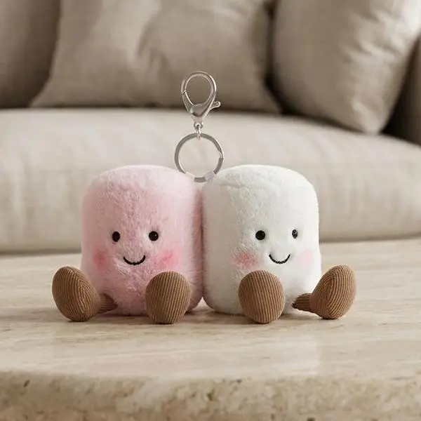 JELLYCAT Amuseables Pair of Marshmallows Bag Charm Plush Keychain Cute Pink & White Soft Backpack Accessory
