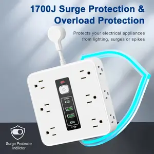 Power Strip with Surge Protection 12 AC Outlets 2 USB 2 Type-C Multifunctional Wall Outlet Extender for Office Home Travel US Plug Comprehensive Protection Flexible Installation Travel Friendly