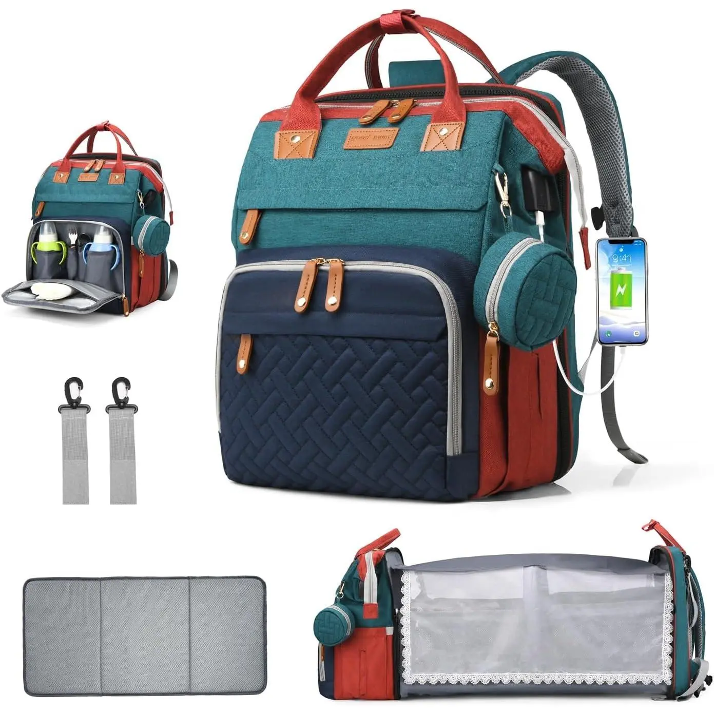 Moms Baby Bag ,Portable baby changing bag, Baby essentials, Portable baby changing bag,   Baby Diaper Bags with Changing Station, Waterproof Large Capacity Diaper Bag Backpack for Moms Dads with USB Charging Port and Stroller Straps, Baby Shower Gifts