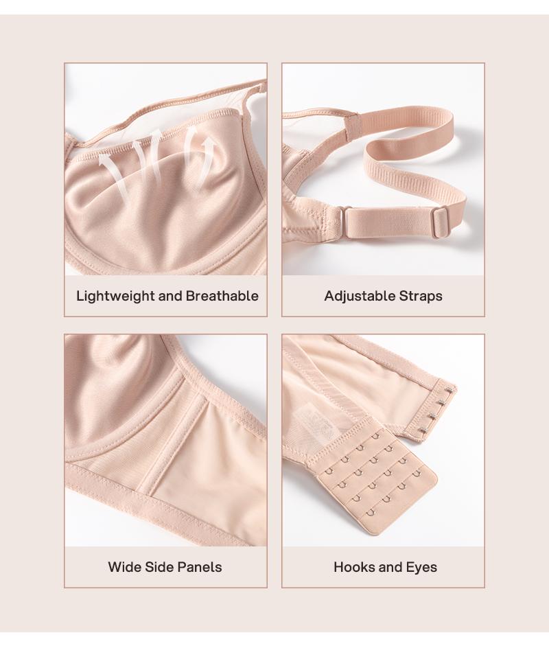 Lilylove Unlined Breathable Mesh Minimizer Full Coverage Non-padded Underwire Comfortable Fit Adjustable Straps  V Neck Plus Size T-shirt Bra for Big Busted Women B-DDD