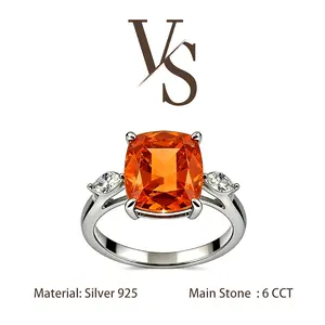 [Venus Jewelry] Lab Created Gemstone 6 CCT Elongated Cushion Triple Stone Design Solid Silver 925 Ring