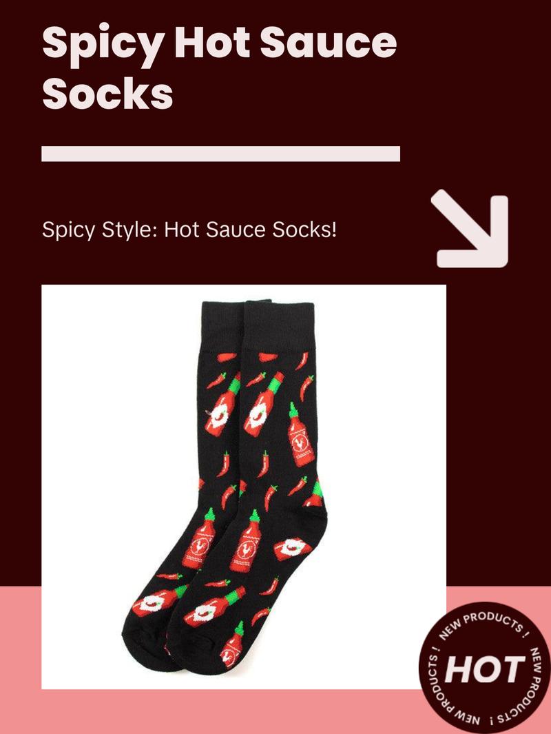 Parquet Men’s Hot Sauce & Chili Pepper Novelty Crew Socks – Black