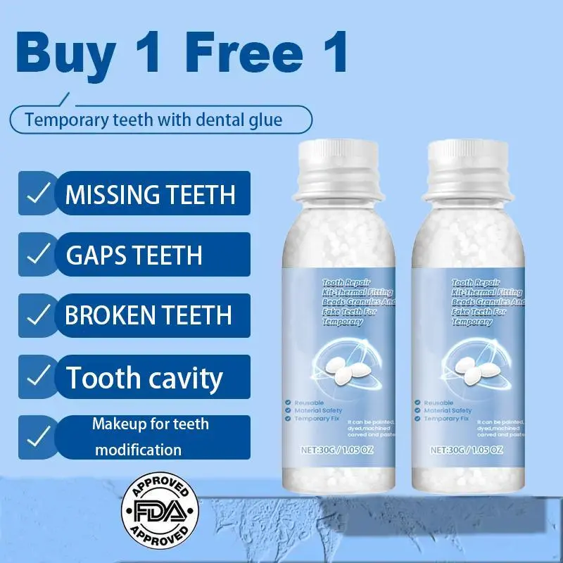 Temporary Acrylic Tooth Repair Kit with Moldable False Teeth & Shapeable Denture Pellets, Oral Care Solution for Fixing Gaps, Holes, Halloween Makeup Use