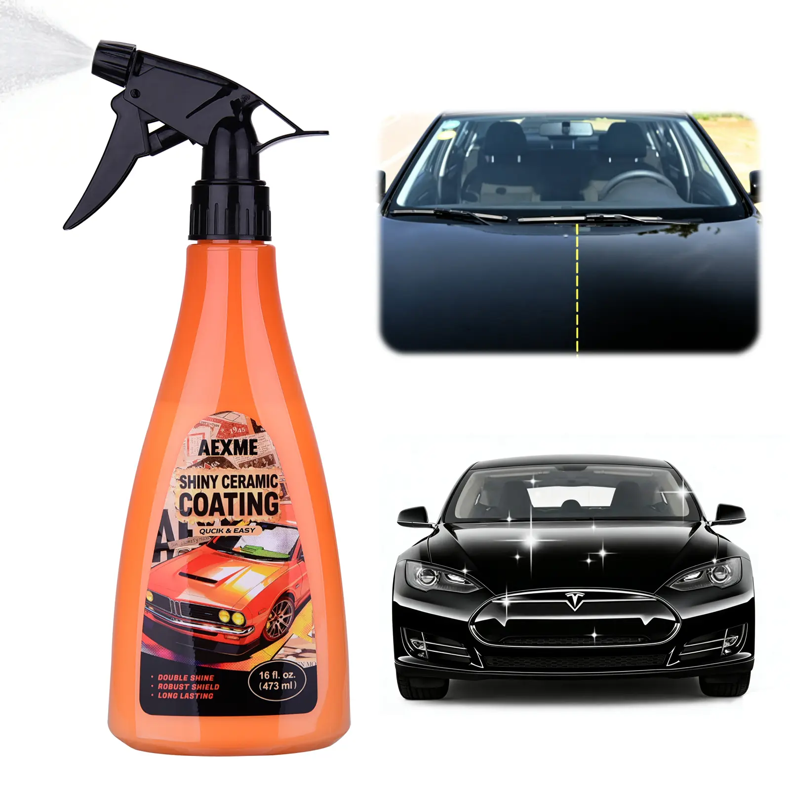 AEXME 16oz Quick-Acting Ceramic Car Coating Spray for Cars - Shiny Crystal Finish, Multi-Purpose Paint Regenerator, Fast Repair & Brightening Agent, Light Buffing Compatibility, Panel Areas Application, Water Repellent