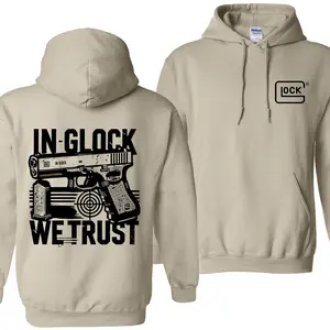 🥇 In Gl0ck We Trust Hoodie, Double-Sided Gl0ck Graphic Tee, Comfortable Action Hoodie for Men and Women, Outdoor Hoodie, Unisex Streetwear