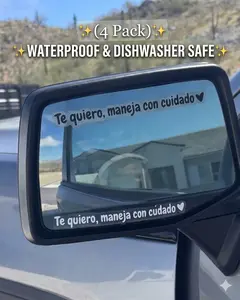 4PACK Te Quiero Maneja Con Cuidado Car Decal for Rearview Mirror & Windshield Simple Design for Safe Driving Ideal for Drivers & Car Enthusiasts Vehicle Exterior Decoration Sticker