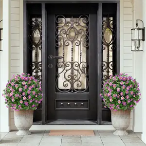 Artificial Topiary Bushes for Outdoors with Spike, Boxwood Ball Fake Shrubs UV Resistant Faux Plants for Indoor Outdoor Fall Thanksgiving Halloween Decor (Sunflower Boxwood Purple -2 Packs)