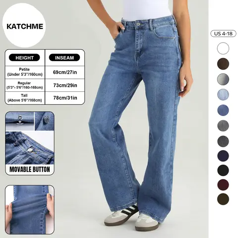 KatchMe Women's Trendy Denim High Waist Multi-Pocket Wide Leg Jeans, Versatile Denim Trousers for Women, Street Stretch Womenswear, Baggy Jeans Outfit(3) Bottoms