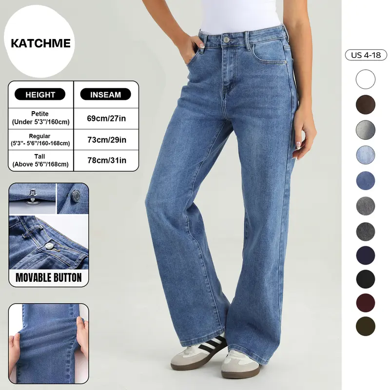 KatchMe Women's Trendy Denim High Waist Multi-Pocket Wide Leg Jeans, Versatile Denim Trousers for Women, Street Stretch Womenswear, Baggy Jeans Outfit(3) Bottoms