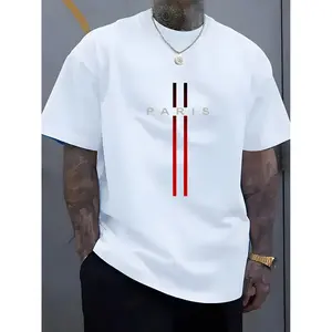 Men's Fashion Casual Crew Neck T-Shirt  Cotton Loose Fit Short Sleeved Geometric Pattern Summer Tops White Tees
