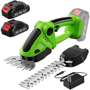 Fliycity Cordless Hedge Trimmer - 2 Pack 21V Battery with Charger Powered Electric Trimmers,  with 2 x 2.0Ah Batteries, Fast Charger，2 in 1 Handheld Hedge Shears + Grass Cutter Pruning Shrub Cutting Small Branch Tool for Bush,Tree,Garden,Lawn,Yard Blade