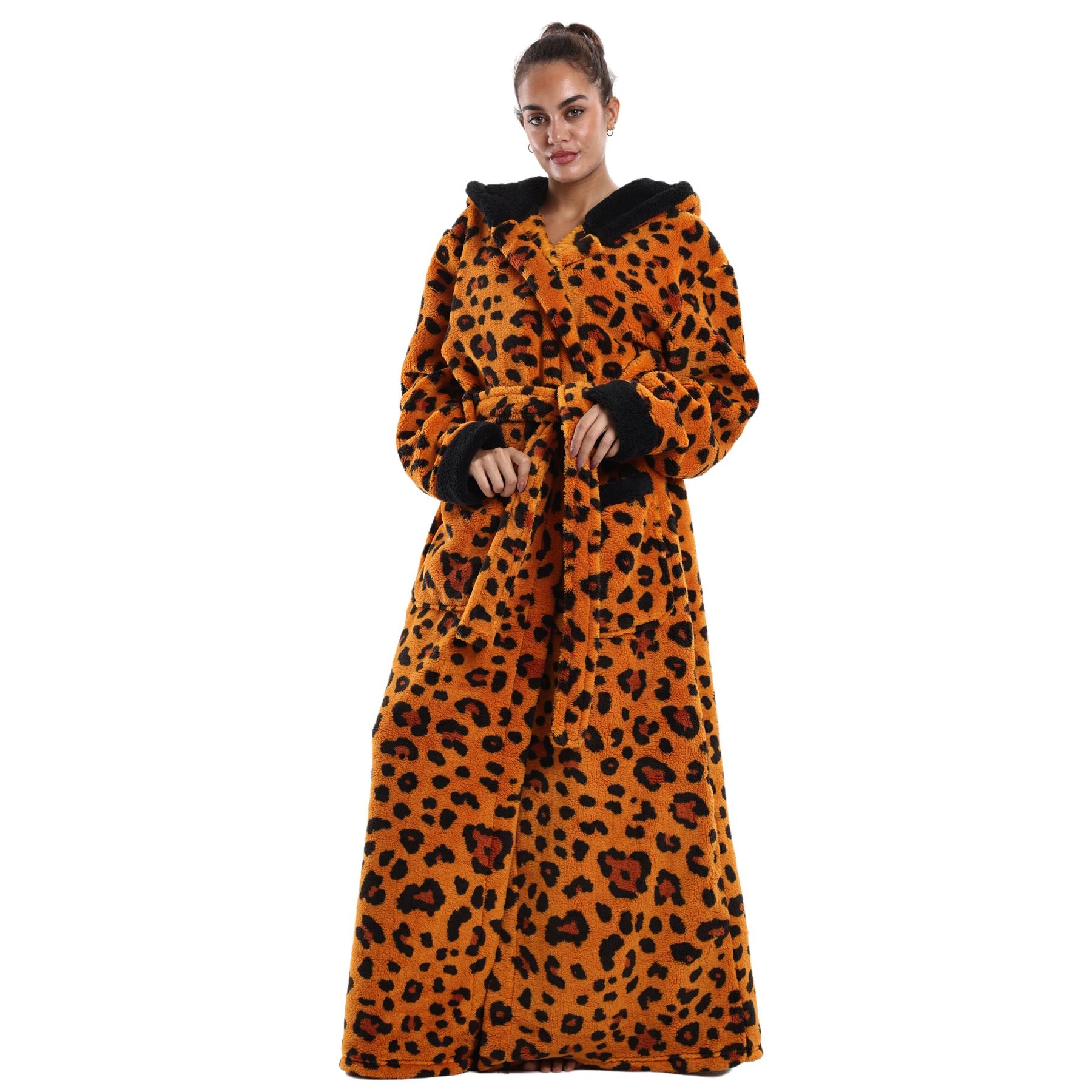 Msrlassn 1Pcs Cozy Soft Bathrobe Flannel Lined Hooded Robe for Women , Thickened Long Sleeve Pyjamas Cute Print Home Loungewear Sleepwear Gowns