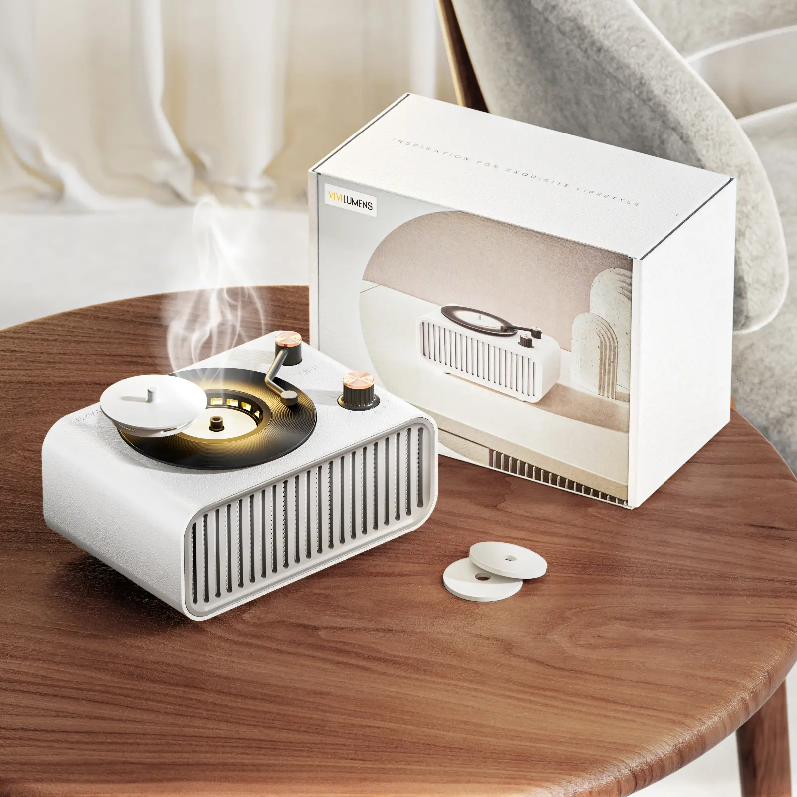 Vintage Record Player Bluetooth Speaker – 3-in-1 Retro Diffuser + Night Light + Loud Wireless Sound – Aesthetic Gift for Girls’ Room or Relax Setup Audio Smartphone bluetooth speaker