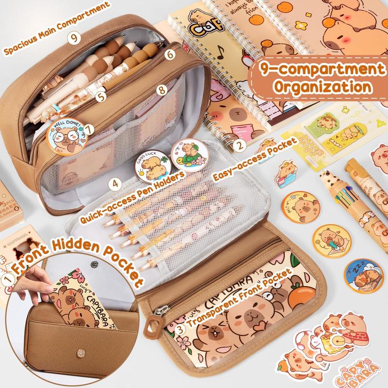 Fimibuke School Supplies 36PCS Cute Capybara Stationery Set with Pencil Case Gel Pens Pencil Stickers Pins Notebooks Sticky Notes Kawaii Birthday Gifts for Kindergarten Elementary