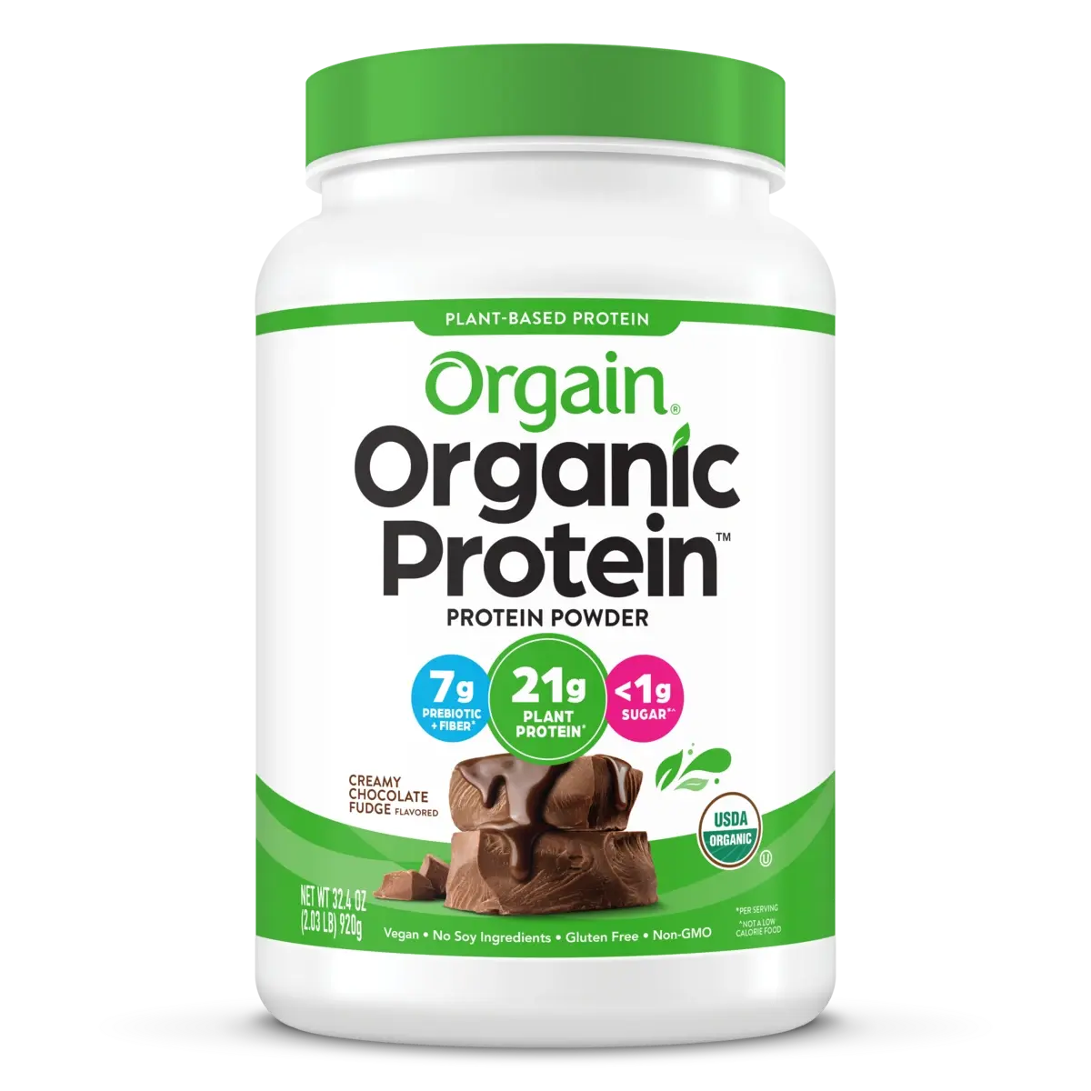 Orgain Organic Plant-Based Protein Powder Creamy Chocolate Fudge | 21g Plant Protein | 7g Prebiotic Fiber | USDA Organic | Non-GMO | Vegan Protein Shake Mix