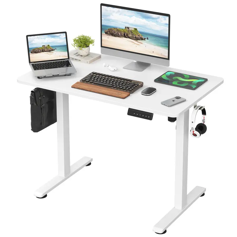 STARY Ergonomic Electric Height-Adjust Carbon Steel Computer Desk - 40x24 Inch Rectangular Metal Legged, 80kg Load Capacity, Splice Board, Space-Saving, Durable, Energy-Boosting Commercial Office Furniture (Assembly Required)