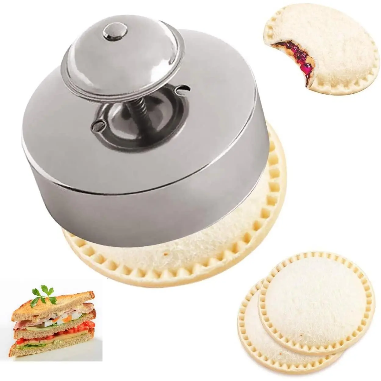 Grade 304 Stainless Steel 2-Piece Set Default Kitchen Uncrustable Sandwich Maker/PBJ Sealer, Sturdy Portable Kitchen Baking Utensil with Complete Functions, Seals Tightly for Road Trips