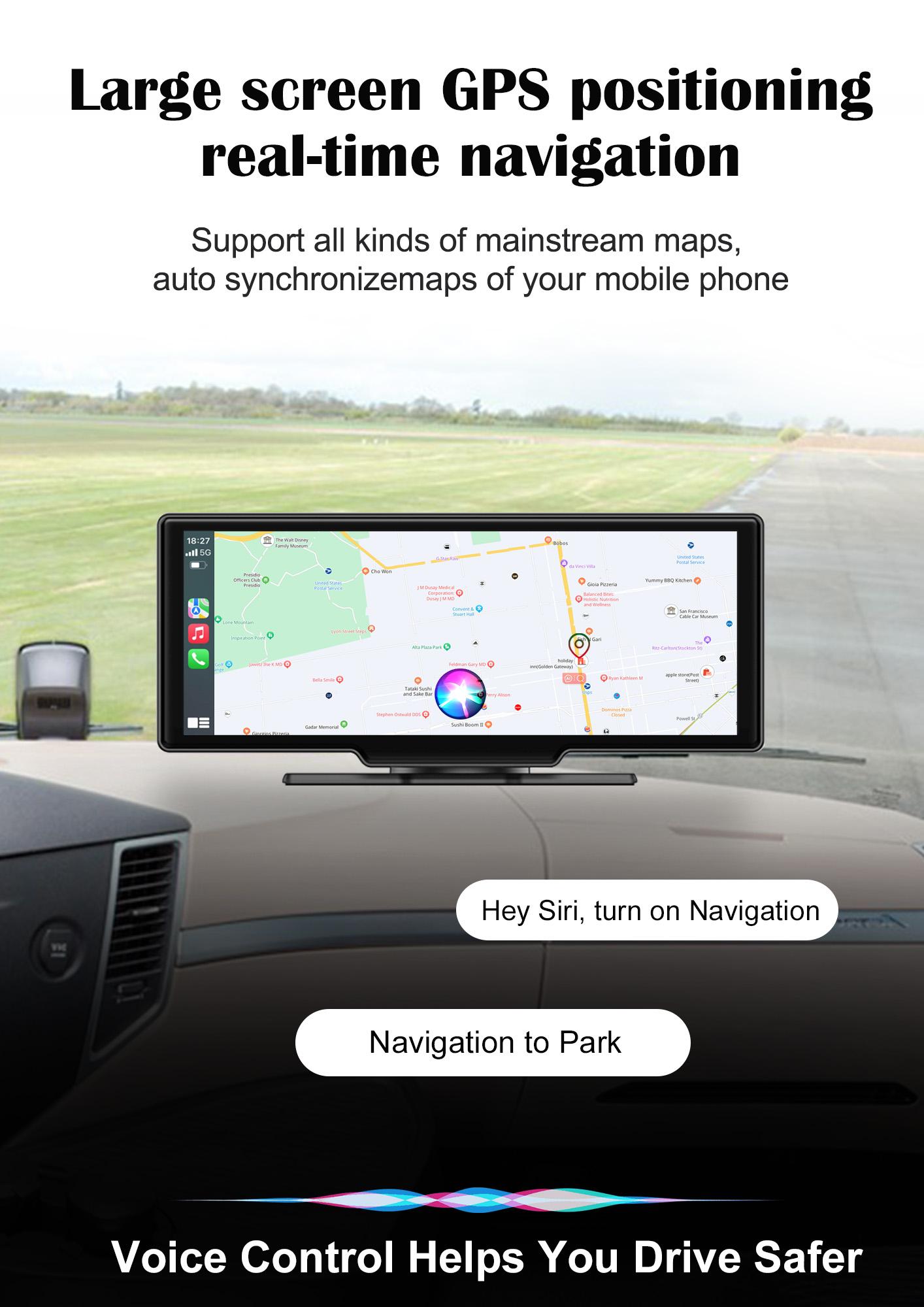 SEALIGHT 10.26" Touchscreen Wireless Apple Carplay & Android Auto Portable Car Stereo  Car Play Navigation with Voice Control, Bluetooth Handsfree Call/Music, AUX/FM Transmitter, Car Radio Receiver for Car RV Truck Pickup