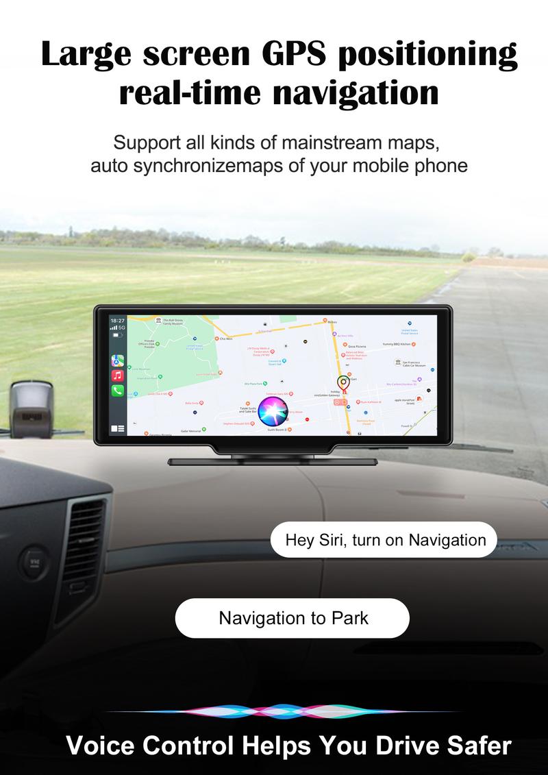 SEALIGHT 10.26" Touchscreen Wireless Apple Carplay & Android Auto Portable Car Stereo  Car Play Navigation with Voice Control, Bluetooth Handsfree Call/Music, AUX/FM Transmitter, Car Radio Receiver for Car RV Truck Pickup