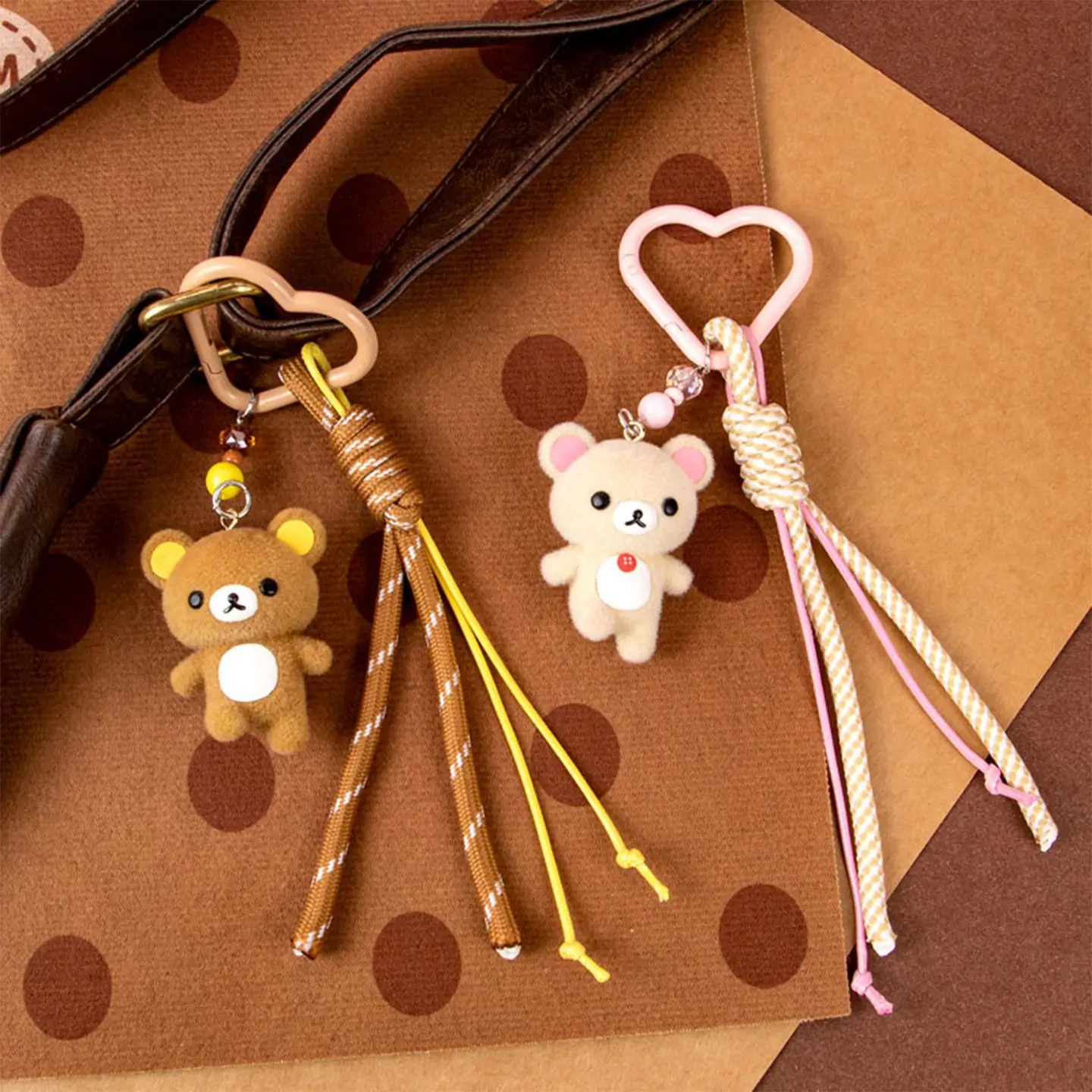 [Back to school]MINISO x Rilakkuma Everyday Series Heart Lock Keychain - Cute Knot Rope Hanging Decor for Backpack, Purse, Gifts, Back To School