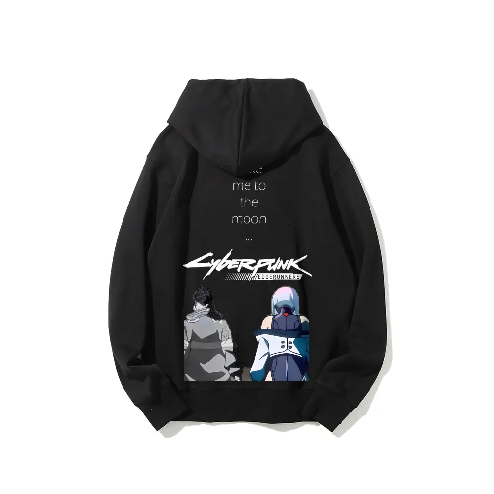 Men's Cyberpunk Edgerunners David & Lucy Print Pure Cotton Hoodie - Long Sleeve, Casual Style, Breathable Fabric, Independent Design, Soft Skin-Friendly Street Fashion Anime Merch