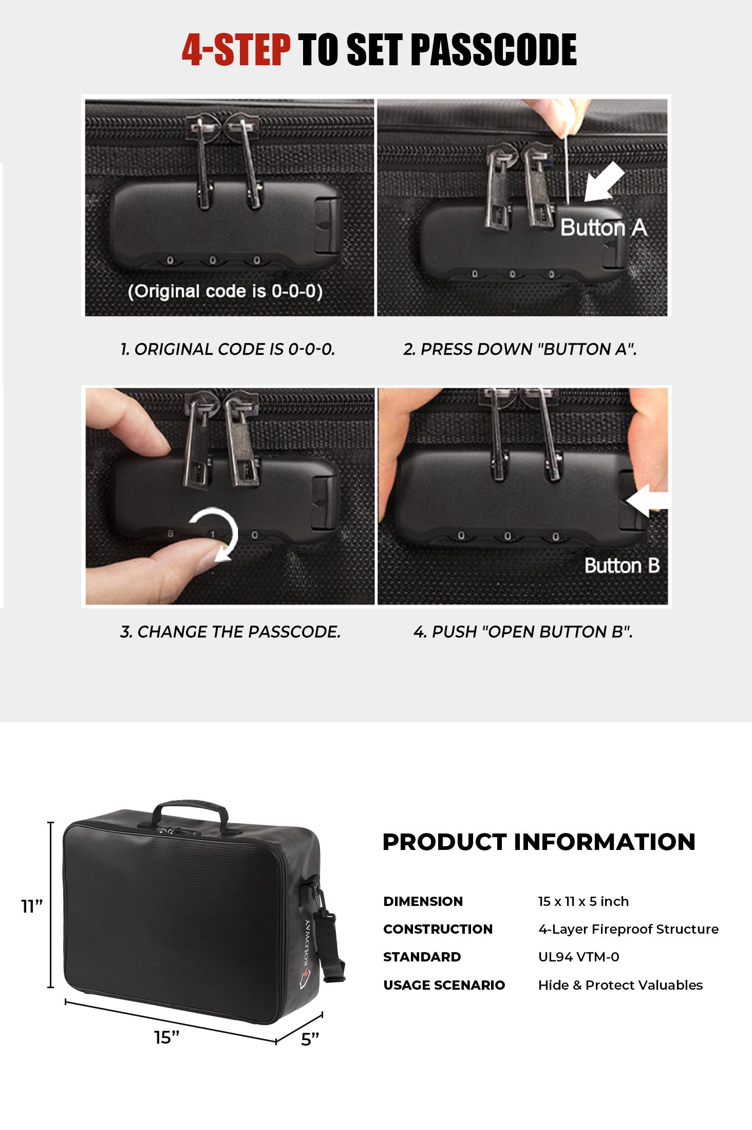 ROLOWAY Fireproof Document Bag with Lock (17 x 11.8 x 5 inch)(Black) electric safe