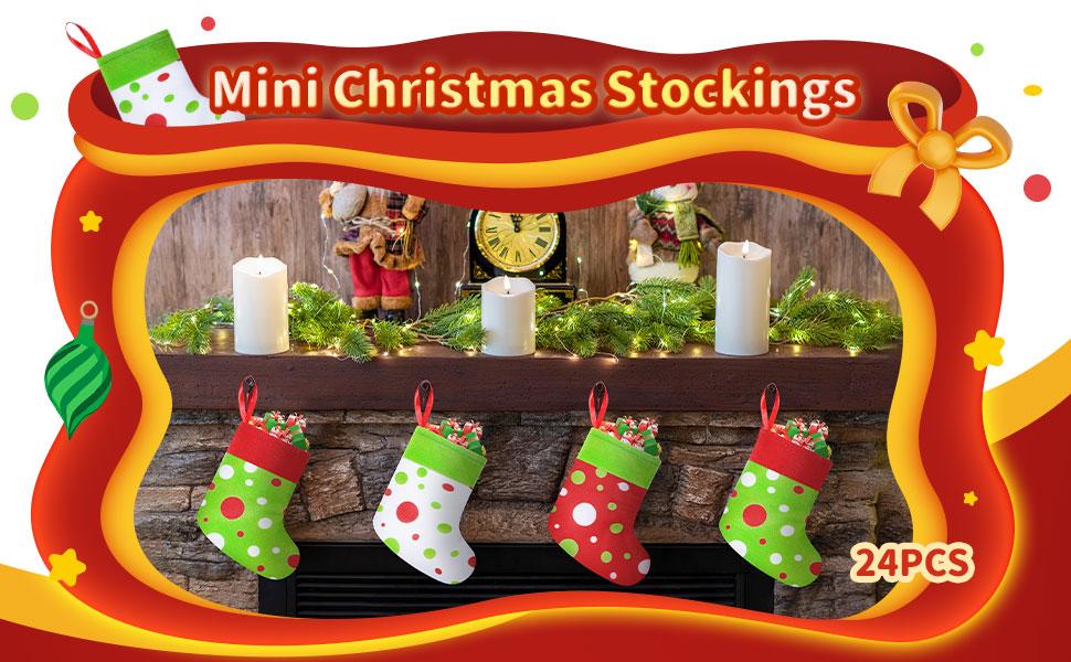 Christmas Clearance Sale Christmas Gifts 24 Pcs Mini Christmas Stockings 6" Cute Dot Red and Green Xmas Sock for Fireplace Hanging, Stockings Holiday Party Home Christmas Decor Christmas Stuffer Gift Idea for Family Friends Burr Basket Gift Xmas Present
