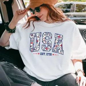 Comfort Colors USA Shirt, Floral America Shirt, Fourth of July Shirt, 4th of July Tee, Patriotic Women Shirt, USA Est 1776 Shirt - LORA ATCHER