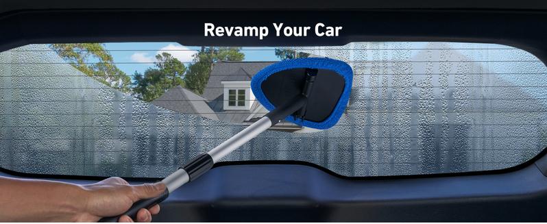 【Valentine's Day Gift】AstroAI Car Windshield Cleaner Tool, Window Cleaning Kit with 39in Car Mirror Squeegee, 4 Reusable Microfiber Pads and Extendable Handle, Blue