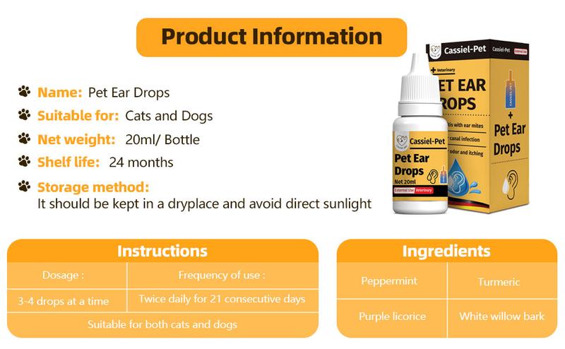 Cassiel Pet Ear Cleaner Ear Drops for Dogs&Cats Ear InfectionEar Mites Treatment for Cats&Dogs ltchyEar Dog Ear Infection Treatment Puppy Cleaner