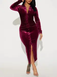 Katie Velvet Midi Dress - Wine