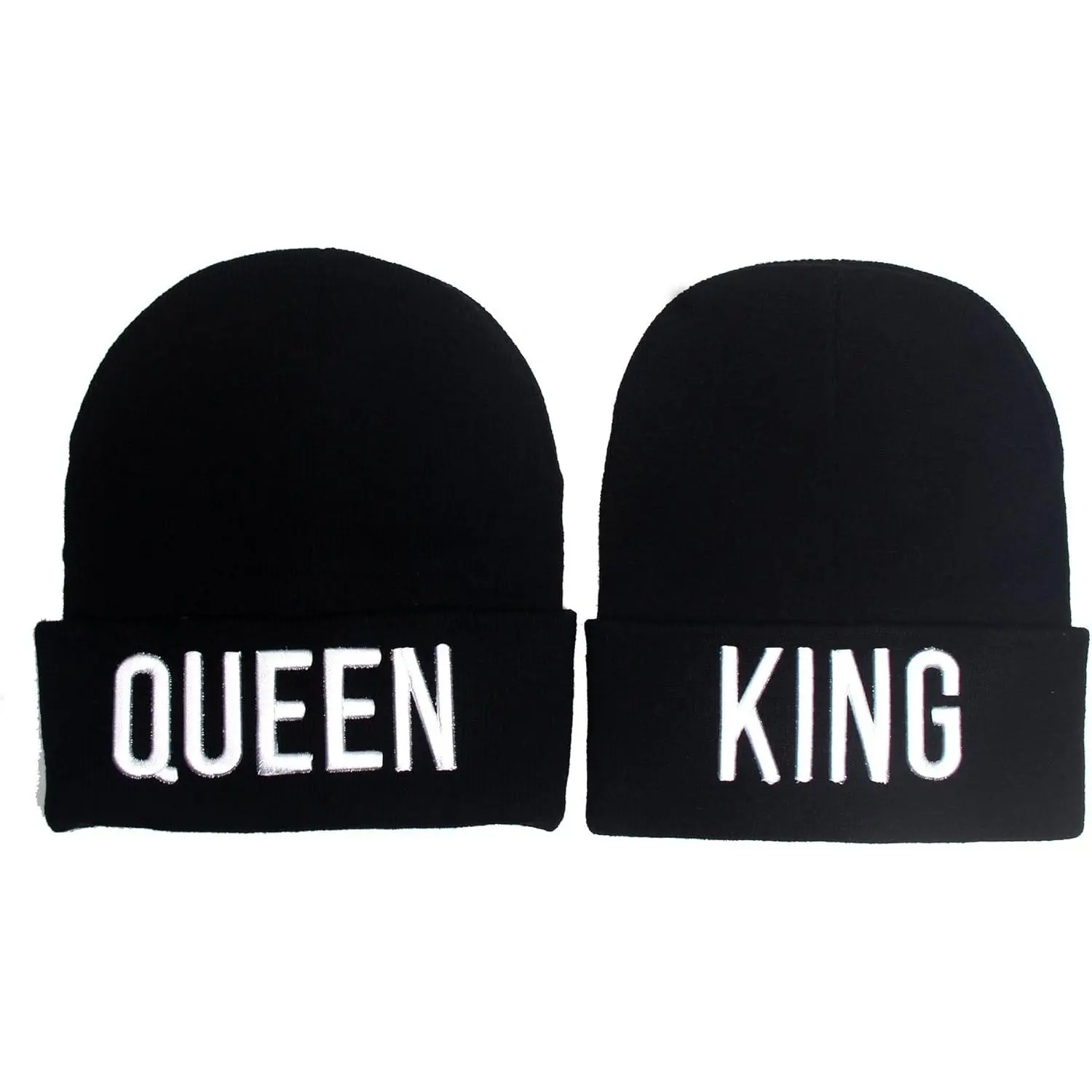 Unisex Adult King + Queen Couples Sets Knit Beanie Hats, 2-Pack Extra Thick Double Layer Soft Acrylic Winter Wear, 21.5-24 in One Size Winter Outdoor Sports Accessory