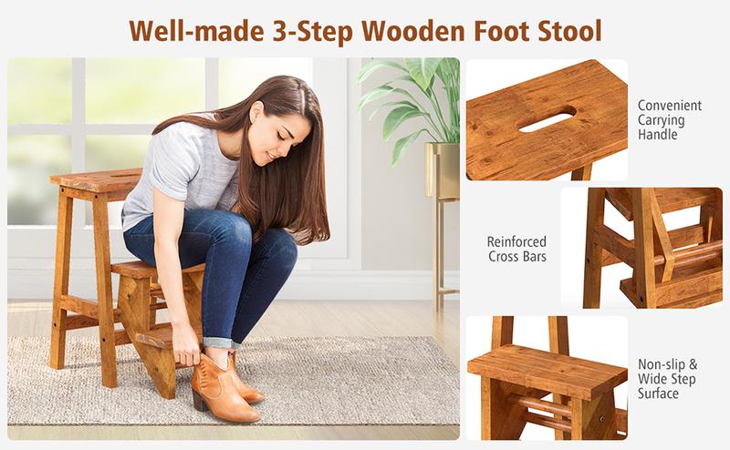 【Costway】3 Tier Folding Step Stool/Ladder Chair, 24"/30"/35" 3-in-1 Wood Foot Stool Display Storage Shelf Flower Rack for Home, Kitchen, Library 【Costway】3 Tier Folding Step Stool/Ladder Chair, 24"/30"/35" 3-in-1 Wood Foot Stool Display Storage Shelf Flower Rack for Home, Kitchen, Library