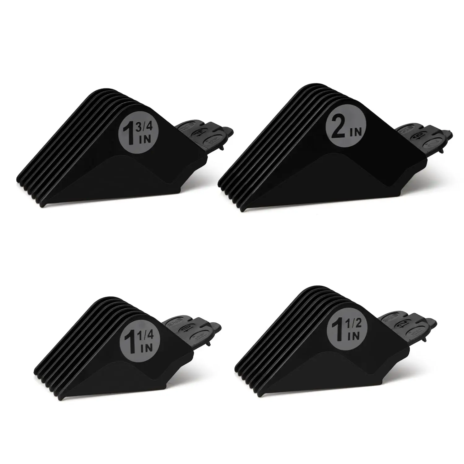 4Pcs Extra Long Clipper Guards Set #10 #12 #14 #16 for Wahl Clippers, 1.25" 1.5" 1.75" 2" Hair Guard Clipper Guides Replacement Attachments, Large Size Barber Cutting Guides, Black